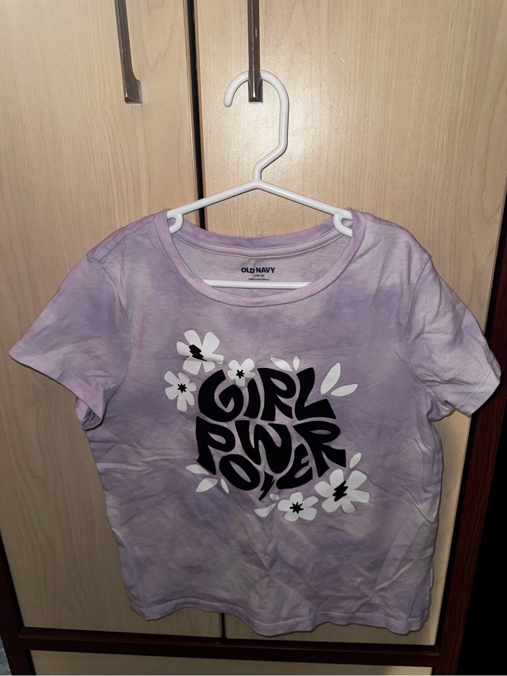Old Navy Girls Lavender Girl Power Floral Graphic Cropped T-Shirt Size L 10/12